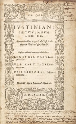 Lot 197 - Justinian. Justiniani Institutionum Libri IIII, 1574