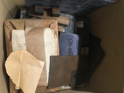 Lot 489 - Printing plates. A collection of copper printing plates, alloy printing blocks and alloy type