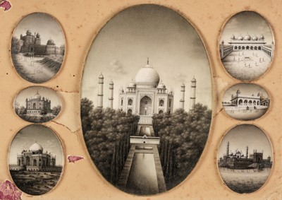 Lot 317 - Indian Miniatures. Oval miniature views of India, mid-19th century