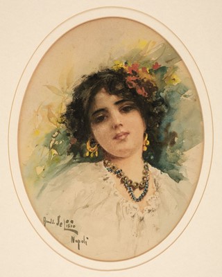 Lot 326 - De Lisio (Arnaldo, 1869-1949). Neopolitan Gypsy Girl, oval watercolour