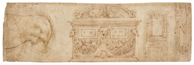 Lot 233 - Franco (Giovanni Battista,. Design for a sarcophagus and Roman trophies, pen and brown ink