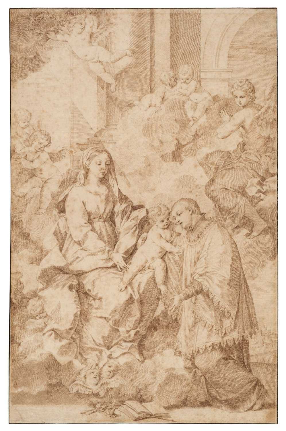 Lot 242 - Circle of Carlo Maratta (1625-1713). Vision of Saint Stanislaus Kostka, pen and brown ink