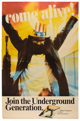 Lot 371 - Counterculture Posters. come alive! Join the Underground Generation, Holler Evergreen, 1970