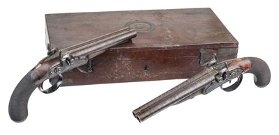 Lot 348 - Pistols. A fine pair of percussion double barrel pistol by Thomas Aston, Birmingham circa 1810