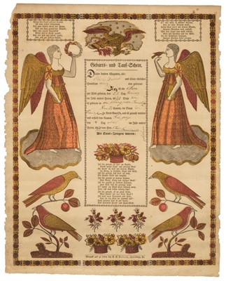 Lot 271 - Taufschein Fraktur. A pair of Pennsylvania birth and baptismal broadsides