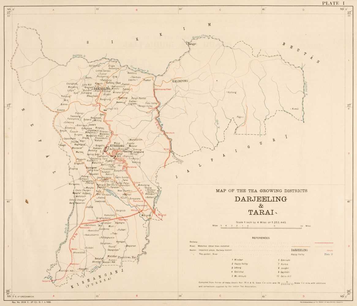 Lot 16 - Indian Tea Plantations. Maps of the Following Tea Districts: Darjeeling and Terai