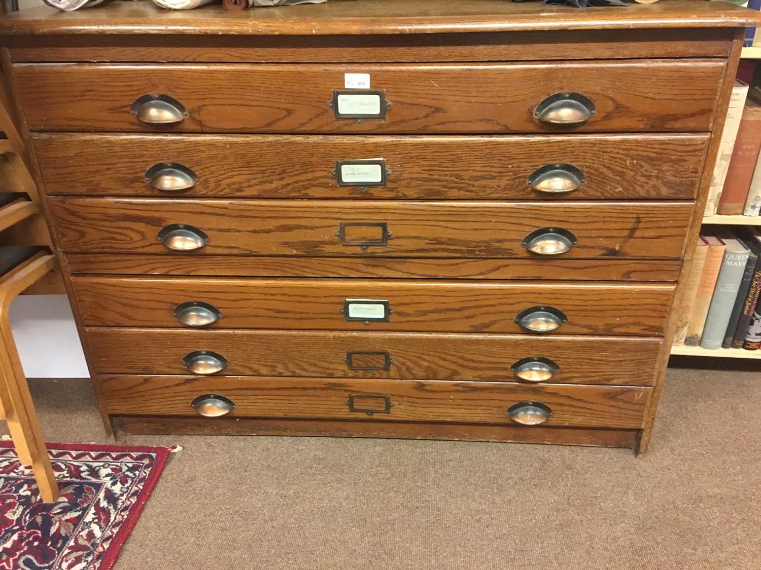 Lot 484 Plan Chest. A Stained twosection pine plan