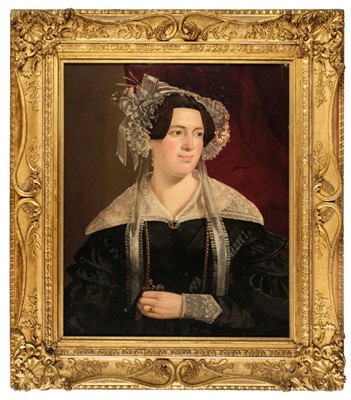 Lot 264 - Continental School. Portrait of a Northern European lady in black dress, circa 1840