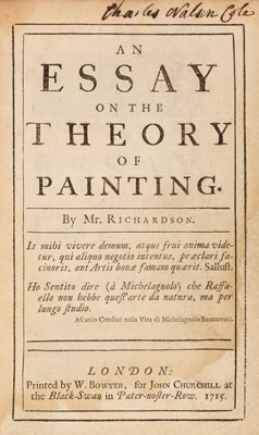 Lot 77 - Richardson (Jonathan). An Essay on the Theory of Painting, 1st edition, London: W. Bowyer, 1715