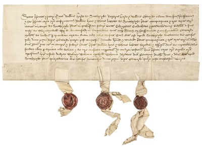 Lot 263 - Medieval Norfolk Deeds. Quitclaim relating to Longham and Little Bittering in Norfolk, 17 July 1427