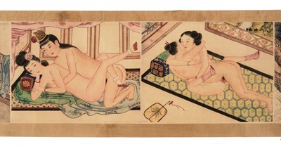 Lot 164 - Japanese Shunga Scroll. A scroll of erotic scenes, early 20th century, Taisho period