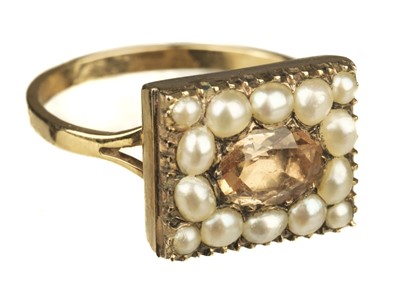 Lot 53 - Ring. A George III yellow metal citrine and pearl ring