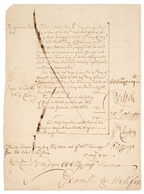 Lot 216 - Walpole (Robert, 1676-1745).  Document Signed, ‘R Walpole’, 1730