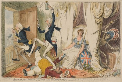 Lot 302 - Gillray (James). Britannia between Death and the Doctors..., H. Humphrey, 1804, but  circa 1850