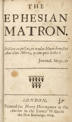 Lot 219 - Charleton (Walter). The Ephesian Matron, 1st edition, 1659