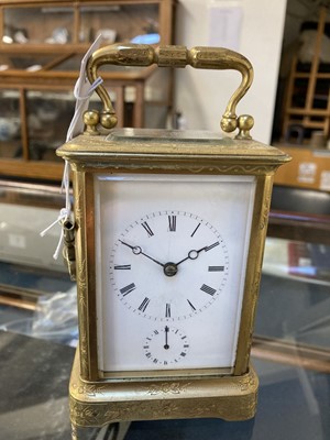 Lot 416 - Carriage Clock. A late 19th century brass carriage clock