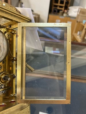 Lot 416 - Carriage Clock. A late 19th century brass carriage clock
