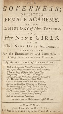 Lot 247 - Fielding (Sarah). The Governess; or Little Female Academy, 1st edition, 1749