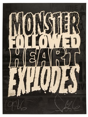 Lot 377 - Faile (1999- ). Monster Followed Heart Explodes, 1986, laser etched print on card