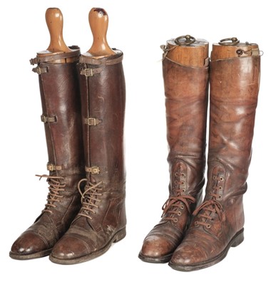 Lot 235 - WWI Boots. Two pairs of WWI period officer's boots