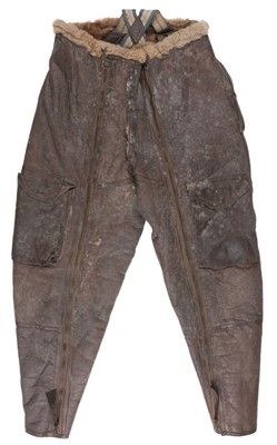 Lot 227 - Flying Trousers. Two pairs of WWII RAF brown leather flying trousers