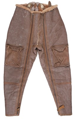 Lot 227 - Flying Trousers. Two pairs of WWII RAF brown leather flying trousers