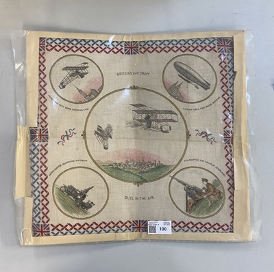 Lot 100 - WWI Aviation. Handkerchief titled Britain's Aircraft Duel in the Air