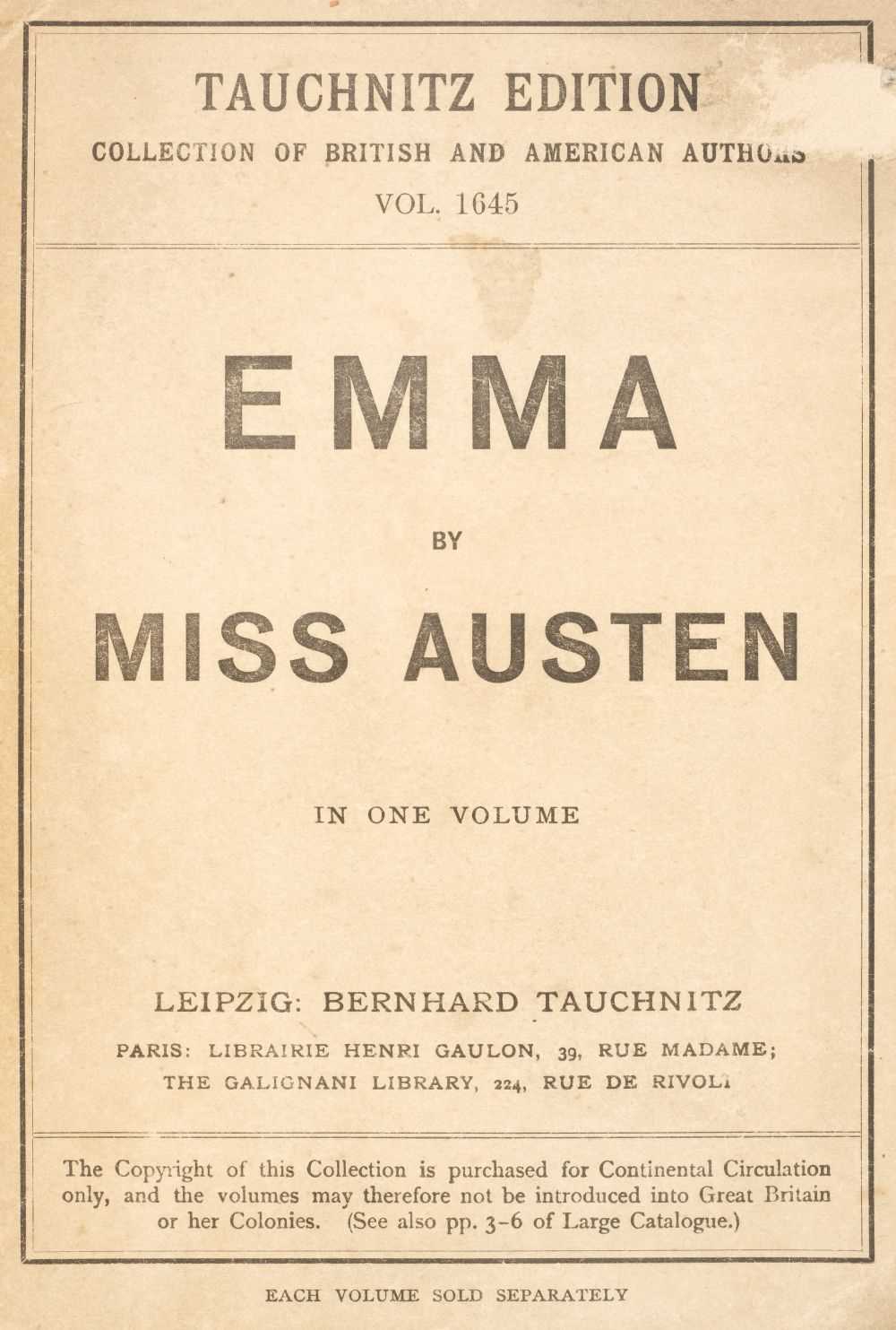 Lot 361 - Austen (Jane). Emma, A Novel, Leipzig: Bernhard Tauchnitz, 1877