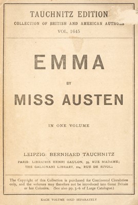 Lot 361 - Austen (Jane). Emma, A Novel, Leipzig: Bernhard Tauchnitz, 1877