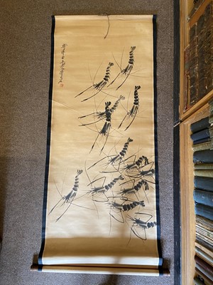 Lot 163 - Japanese Scroll. Portrait of a woman with a dog, early 20th century