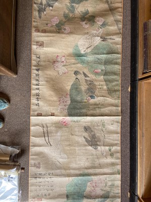 Lot 163 - Japanese Scroll. Portrait of a woman with a dog, early 20th century