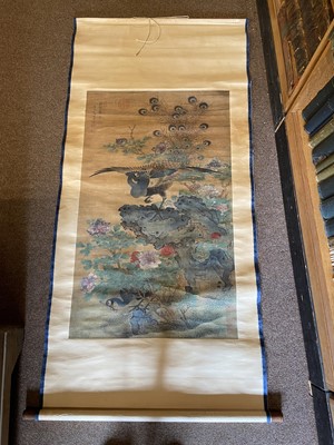 Lot 163 - Japanese Scroll. Portrait of a woman with a dog, early 20th century