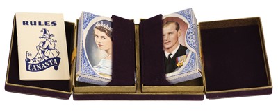 Lot 555 - Royalty Playing Cards. Queen Elizabeth II Coronation commemorative playing cards, Alf Cooke, 1953