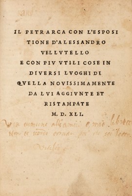 Lot 190 - Petrarch. Il Petrarca con l'espositione d'alessandro vellutello, 1541