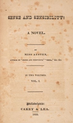 Lot 348 - Austen (Jane). Sense and Sensibility: A Novel, 2 volumes, 1st American edition, 1833