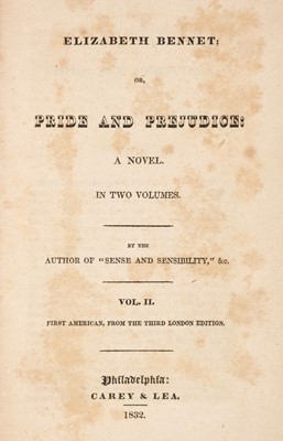 Lot 347 - Austen, Jane. Elizabeth Bennet; or, Pride and Prejudice: A Novel, volume 2 (of 2) only, 1832