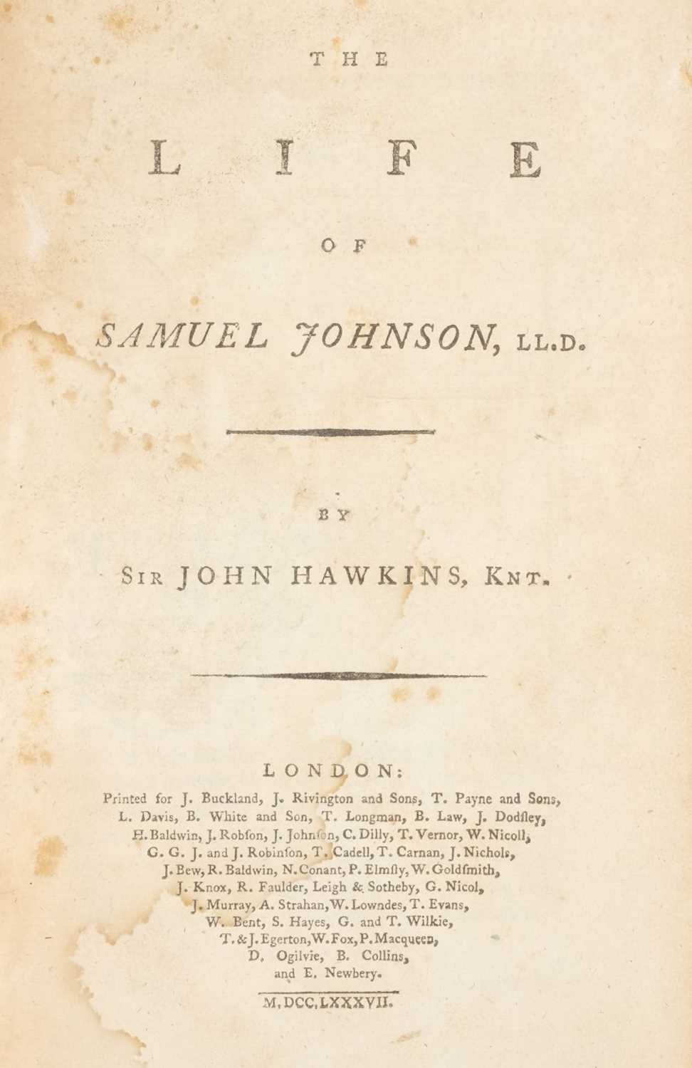 Lot 341 - Hawkins (Sir John). The Life of Samuel Johnson, 1787..., and others