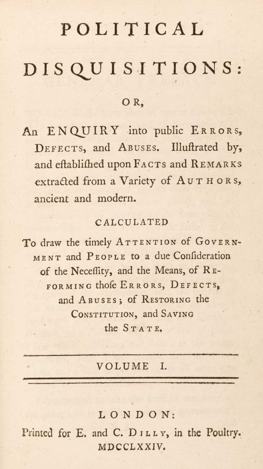 Lot 338 - Burgh (James). Political Disquisitions, 1st edition, volumes 1 & 2, 1774
