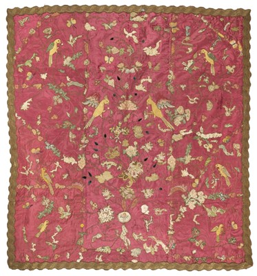 Lot 147 - Appliquéd panel. An early appliqué and metalwork panel, British, late 18th century