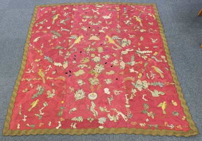 Lot 147 - Appliquéd panel. An early appliqué and metalwork panel, British, late 18th century