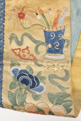Lot 151 - Chinese Embroidered Robe. A female calligrapher's silk robe, late Qing Dynasty