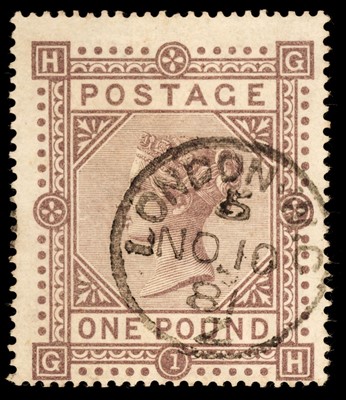 Lot 293 - Great Britain. 1878 Q. V. £1 brown-lilac