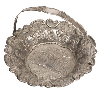 Lot 72 - Basket. A Victorian silver 'castle top' basket by Nathaniel Mills