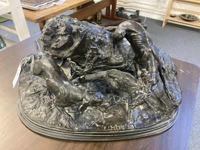 Lot 413 - After Pierre-Jules Mené (1810-1879). A bronze sculpture modelled as two dogs hunting a fox