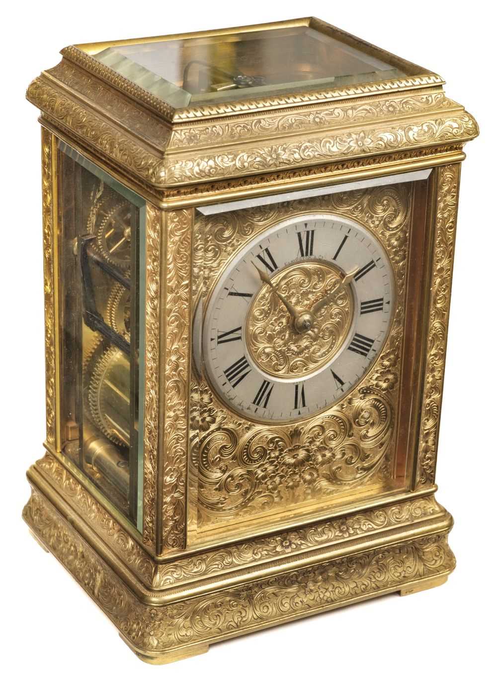 Lot 18 - Carriage Clock. A Victorian brass carriage clock by Elkington & Co