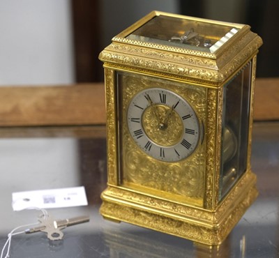 Lot 18 - Carriage Clock. A Victorian brass carriage clock by Elkington & Co