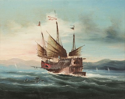 Lot 77 - Chinese School. A Chinese Junk off the Coast, circa 1900