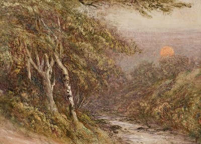 Lot 224 - English School. Wooded Landscape with Sunset, circa 1850s