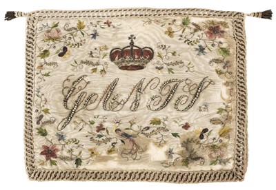 Lot 417 - Embroidery. An embroidered and beaded glove receptacle, French, late 18th/early 19th century