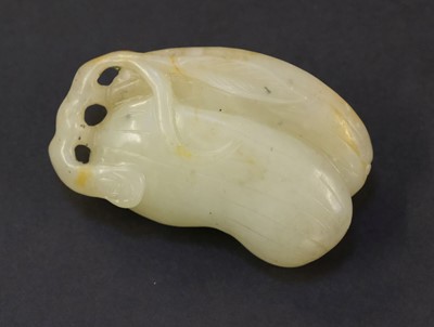 Lot 100 - Jade. Three Chinese carved jade fruit